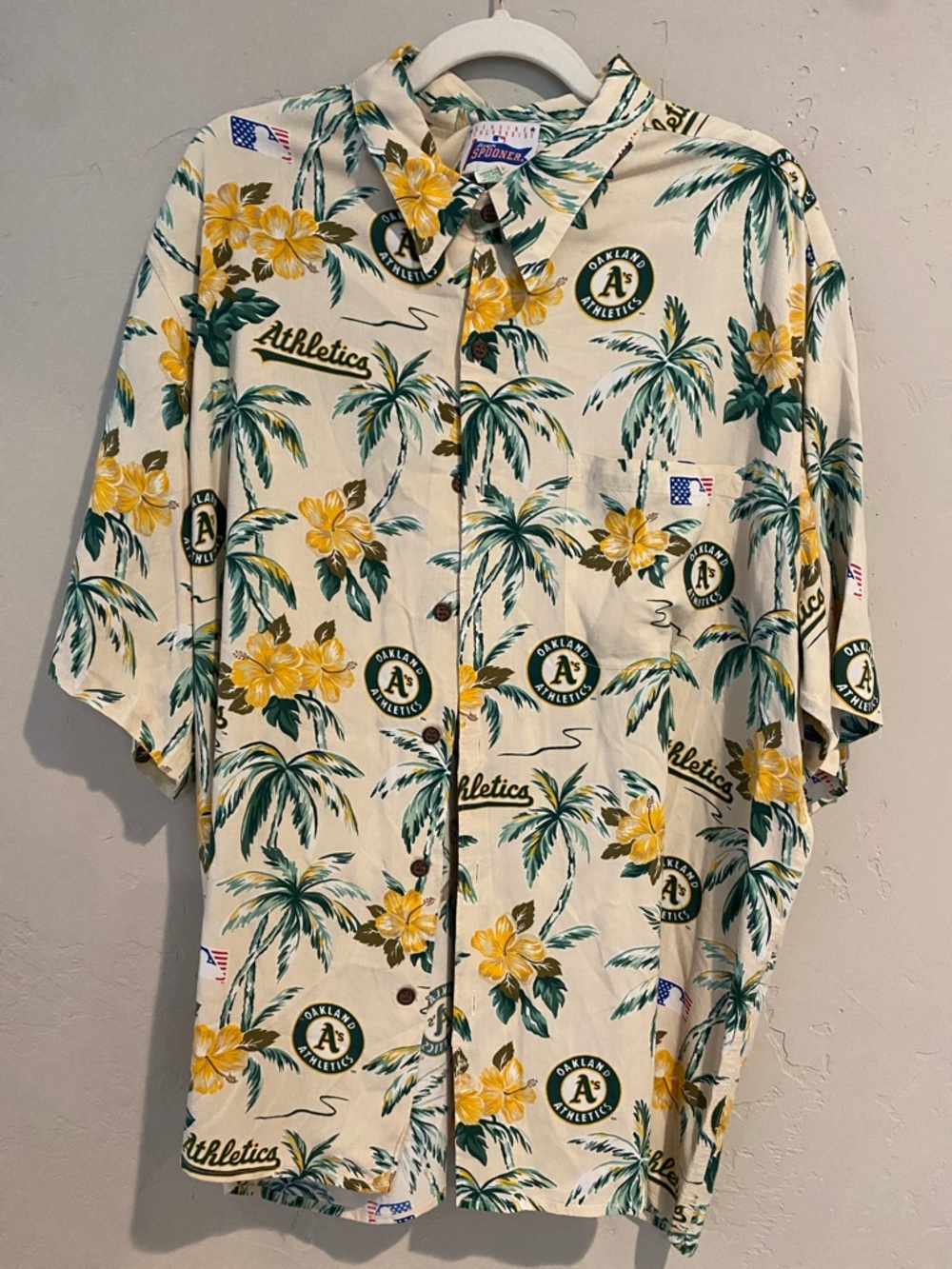 Reyn Spooner MLB Oakland Athletics Aloha Button-Up Shirt - Yellow & Green- XXL